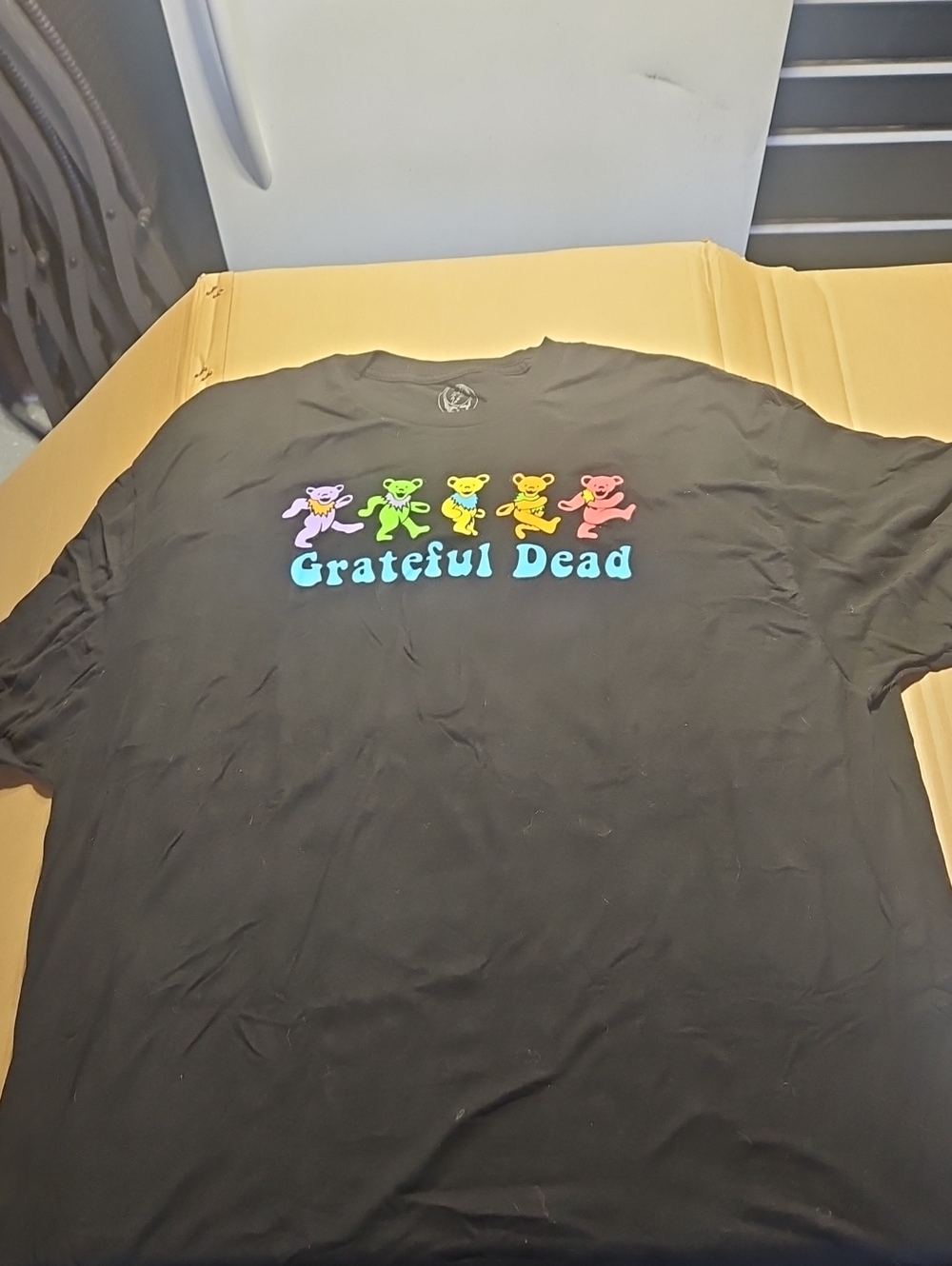 Grateful Dead Black Tee with Rainbow Dancing Bears